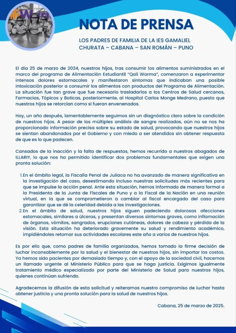 San Román: Cabana rechaza alimentos de Wasi Mikuna por dudas sobre calidad y falta de respuestas
