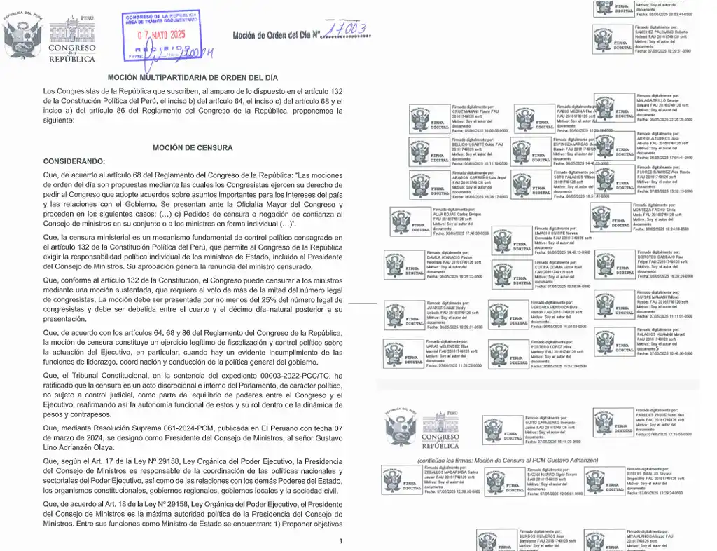 Crisis política en Perú: Premier Adrianzén enfrenta cuatro mociones de censura Crisis política en Perú: Premier Adrianzén enfrenta cuatro mociones de censura